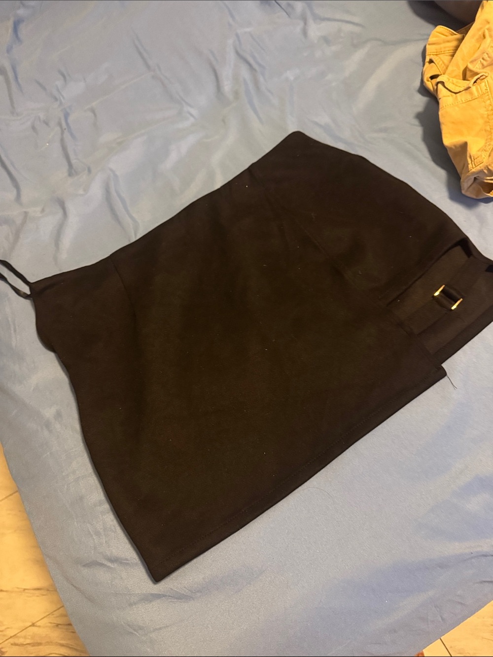 Black Mini Skirt with Side Buckle Detail